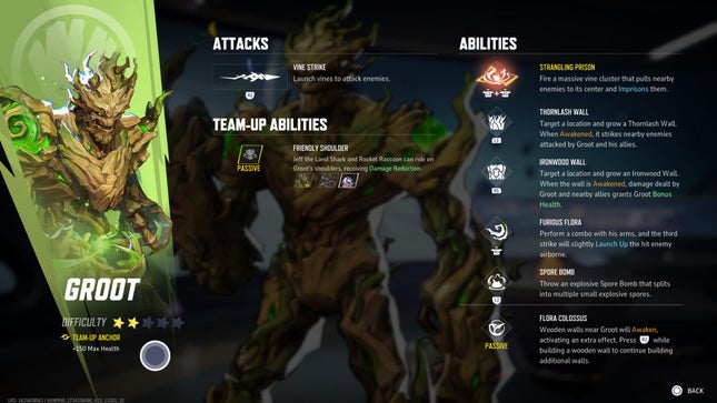 Groot's Hero Profile page now displays the Team Captor's Season Bonus in the lower left.